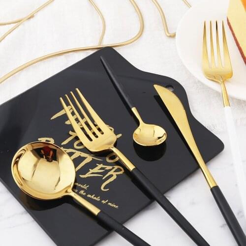 24-Pieces 18/10 Stainless Steel Shining Mirror Polishing Dinnerware Set Skype Blue Gold Silver Cutlery Tableware Set Drop Ship