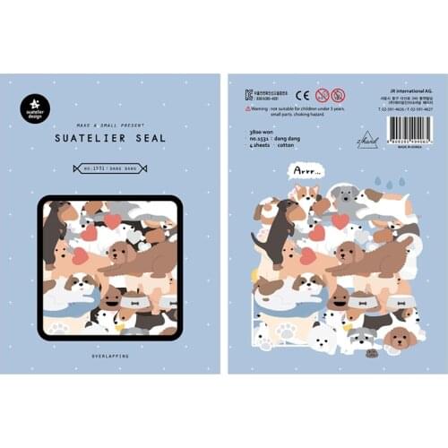 4sheets/Pack Korea Brand Suatelier Cute Dogs High Quality Paper Stickers Seal DIY Diary Stationery Scrapbooking Decoration