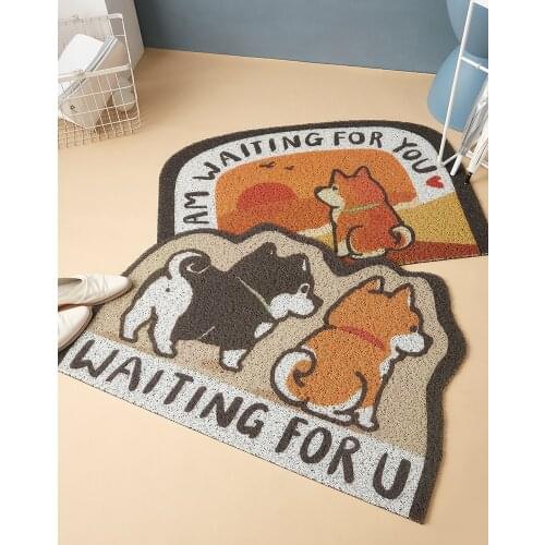 45x75cm/ 60x90cm creative Shiba Inu dog pvc coil mat doormat floor carpet rug hallway mat dust removal