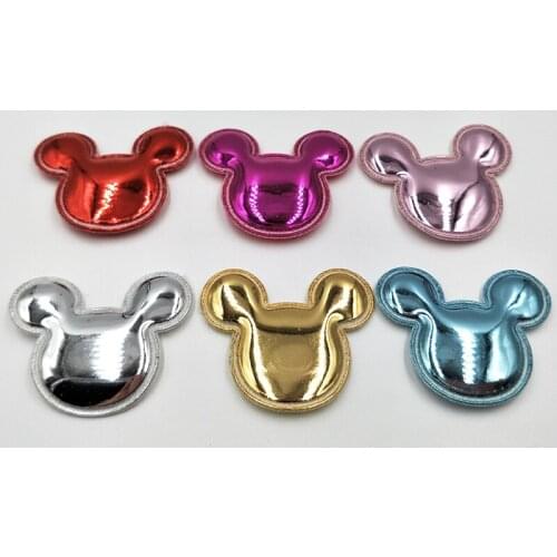 3.7*3cm 60pcs Shiny PU patches Padded Felt Cat Head shape garment appliques for decoration DIY hair accessories