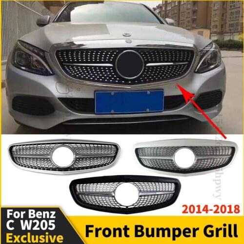 Diamond Front Grille Racing Grill Trim Accessories For Mercedes Benz C W205 Exclusive 2014 2015 2016 2017 2018 Elegance Estate