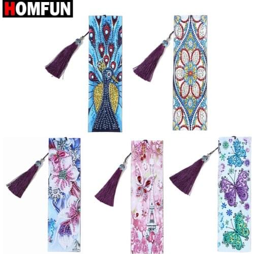 HOMFUN 5D DIY Diamond Painting Leather Bookmark Tassel Book Marks Special Shaped Diamond Embroidery DIY Craft