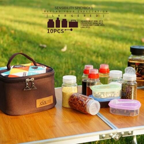 10Pcs/Set BBQ Grilling Spice Jar Condiment Pepper Salt Bottle w/ Storage Carry Bag Outdoor Camping Tableware Seasoning Bottle