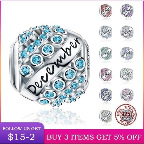 100% Real 925 Sterling Silver 12 Style Birthstone Fit Original 3mm Bracelet&Bangle For Women Birthday Fashion Jewelry Gift