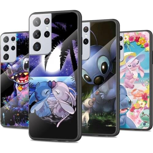 Lilo Stitch Cartoon Tempered Glass Cover For Samsung Galaxy S21 Plus Ultra M21 M31 M51 A52 A72 Phone Case Coque