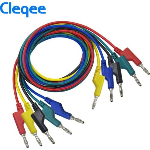 Cleqee P1036 1Set 5pcs 1M 4mm Banana to Banana Plug Test Cable Lead for Multimeter 5 Colors