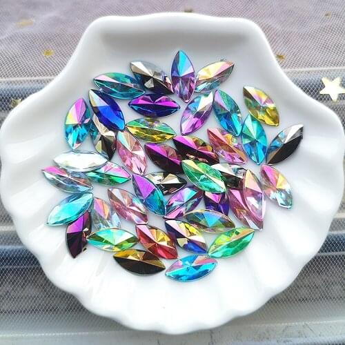 100pcs 7*14mm Colorful Crystal AB Horse Eye Non Hot Fix Rhinestones Accessories for Garment Bag Handicraft Decorations