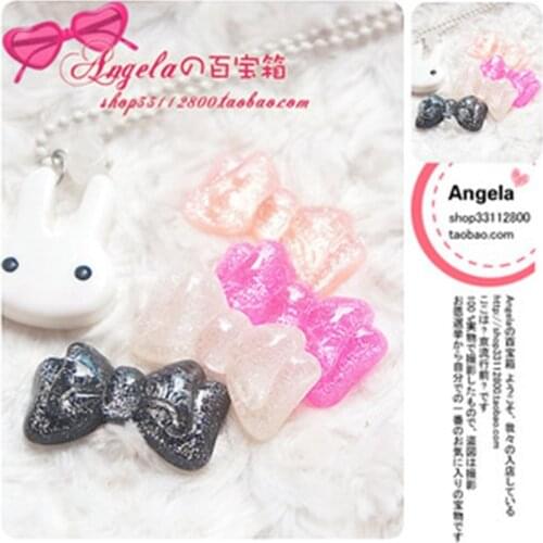 For DIY Decoration 20pcs Mixed 30*22mm Lovely Flat Back Reisn Cabochon Glitter Bow