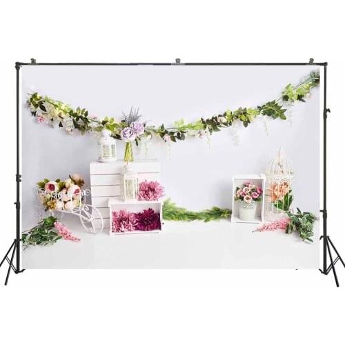 Baby Girl 1st Birthday Photography Backdrop One Year Cake Smash Portrait Background Easter Photoshoot Spring Floral Flower Photo