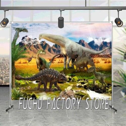 Blue Sky White Clouds Mountain Dinosaur Cartoon Background Photo Children Birthday Party Decoration Studio Photography Scene
