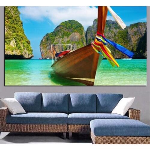 HD Print Boat in Asia Beaches Landscape Painting on Canvas Modern Pop Art Picture Wall Poster for Living Room Sofa Cuadros Decor
