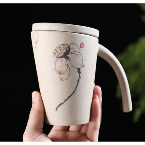 Personality Chinese Style Ink Painting Stoneware Retro Ceramic Mug Coffee Cup Creative Office Home Breakfast Cup Tea Cup