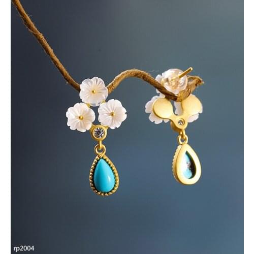 KJJEAXCMY boutique jewelry New small fresh earrings s925 silver jewelry womens turquoise shell earrings