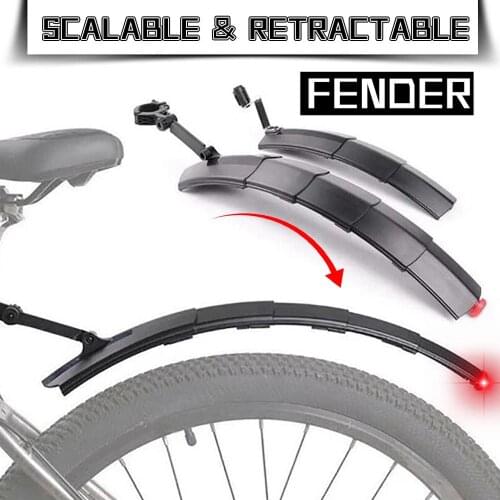 Telescopic Folding Bicycle Fender Set with Taillight MTB Mudguard Bicycle Front Rear Fender for Road Bike Mud Guard Black