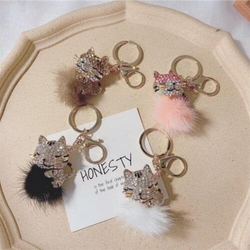 Creative Metal Diamond Sleeping Tiger Pendant Cute Mink Fashion Bag Car Key chain Pendant