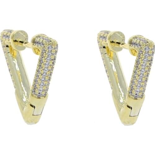 Micro Pave Multi Row CZ Band Geometric Triangle Huggie Hoop Earring Fashion Wholesale