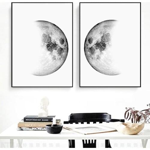 Minimalist Canvas Paintings Moon Phases Wall Art Black Posters and White Prints Earth Pictures for Bedroom Living Room Decor