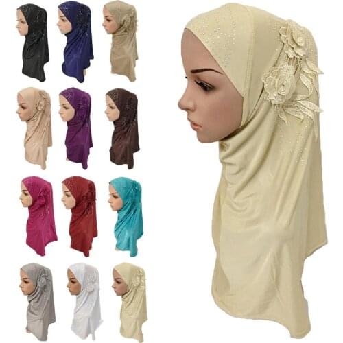 Muslim One Piece Hijab For Women Islamic Flower Scarf Amira Headscarf Women Headwarp Hats Turban Full Cover Arab Hijabs Fashion