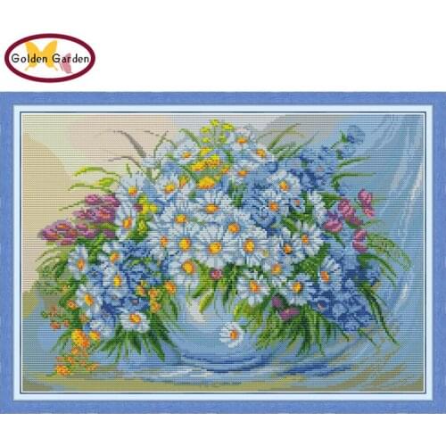 GG Daisy Cross Stitch Kits Embroidery Needlework Sets Handcraft DIY 11ct14ct Chrinese Counted Cross Stitch for Home Decor