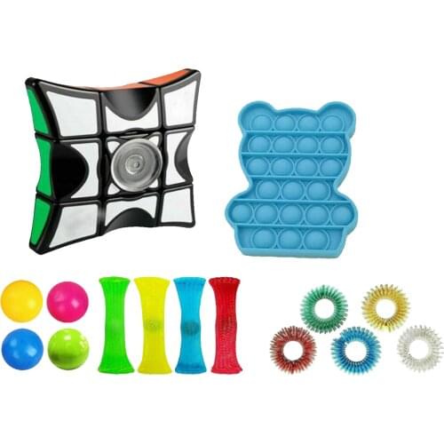 18pcs Nontoxic Sensory Toy Set Autism Stress Relief Hand Toys Pop Bubble Fidget Toys For Kids Adults