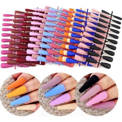 20pcs Coffin Nail Tips Matte Long Ballerina False Nail Art Tips Colorful Acrylic Full Cover Fake Nails Manicure Press on Nails