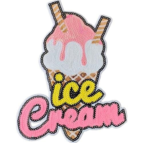 Name Logo Patch Ice Cream Iron Ons Patches Sequin Bulk for Clothing Accessories Stickers for Clothes Large Badge Free Shipping