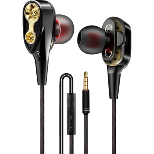 3.5mm Earphone Dual-Dynamic Quad-core Noise Isolation Headphone w/ Mic and Subwoofer Sport Earphones For Universal Mobile Phone