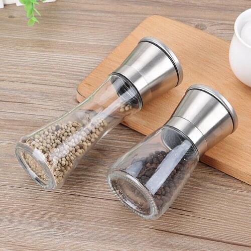 Stainless Steel Pepper Grinder Mill Glass Body Spice Salt Kitchen Accessories Portable Cooking Tool Glass & Stainless steel