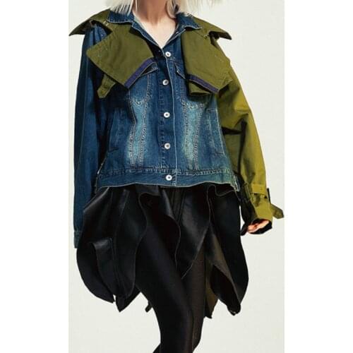 Solid Casual Patch Designs Jean Jacket Women Clothes Oversized Denim Coat Korean Coats Spring 2021 Jeans Jackets for Women Tops