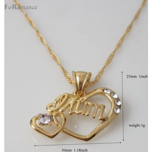 Min Order 10$/- YELLOW GOLD GP 18" WATER WAVE NECKLACE OR 24" ROPE & MUM WORD CZ STONE IN HEART SHAPE FOR MOTHER MOM MOMMY GIFT