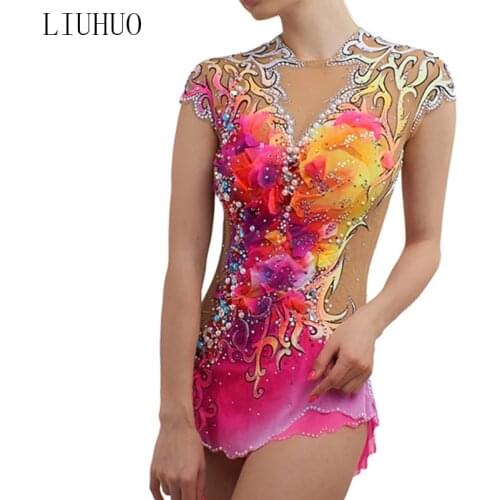 LIUHUO Figure Skating Dress Womens Girls' Ice performance Rhythmic gymnastics competition Dance Leotard Artistic Costume Pink