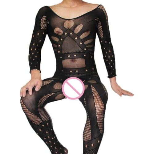 Simple Male Lingerie Crotchless Bodysuit Mens Nightwear Retro Open Crotch Body Stockings Gentleman Sex Sleepwear Dropshipping