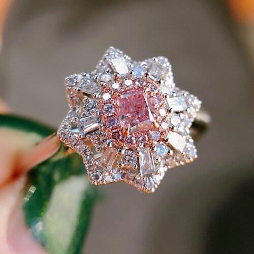 QTT Ladies 925 Silver Flower Shaped Pink Ring Luxury Zircon Crystal Temperament Wedding Ring Eternity Jewelry Zirconia