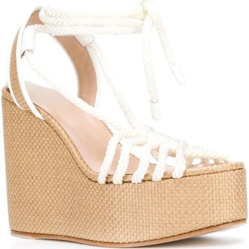 Summer Crossed Knot Rope Sandals Women Platform Female Braided 12 cm Wedge Heels Gladiator Beach Vacation Sandalias Shoes