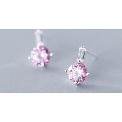 MloveAcc 100% 925 Solid Real Sterling Silver Jewelry Pink CZ Cute Small Stud Earring for Teen Girl Friend Kid Lady