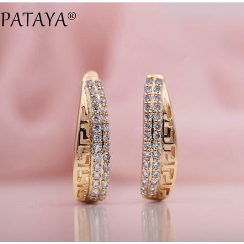 PATAYA New 585 Rose Gold Micro-wax Inlay Natural Zircon Big Long Dangle Earrings Women Hollow Wedding Party Luxury Fine Jewelry