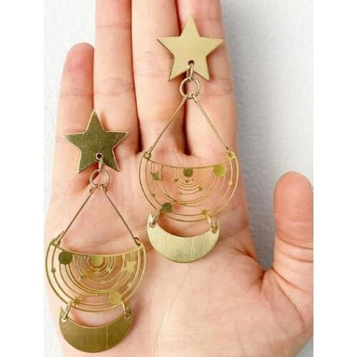 Moon and Star Dangle Statement Earrings, Celestial Drop Earrings,Bridesmaid, Gift