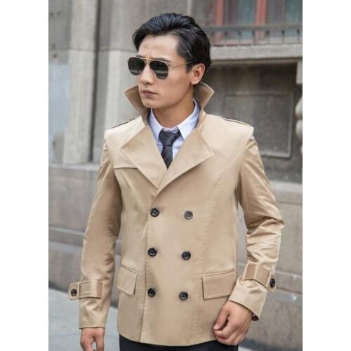Europe khaki 2020 new slim sexy short trench coat men overcoat long sleeve mens clothing business outerwear casaco masculino