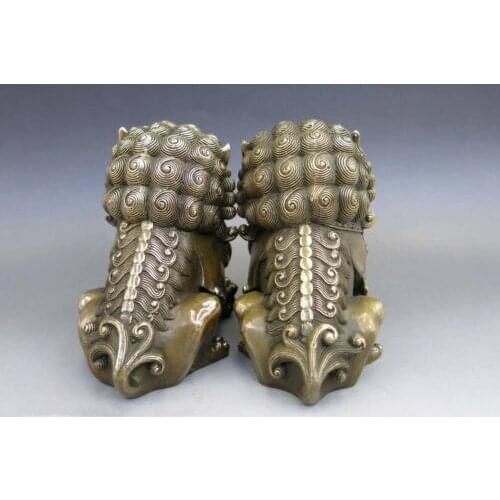 Decoration bronze factory Pure Brass Antique Old A pair Chinese Brass Animal Foo Dog Lion town house Statue sculpture