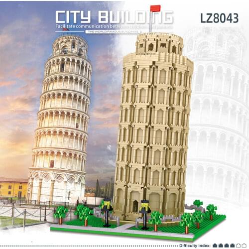 World Famous Attraction Leaning Tower of Pisa Building Model Building Blocks DIY City Street View Assembled Building Block Toys