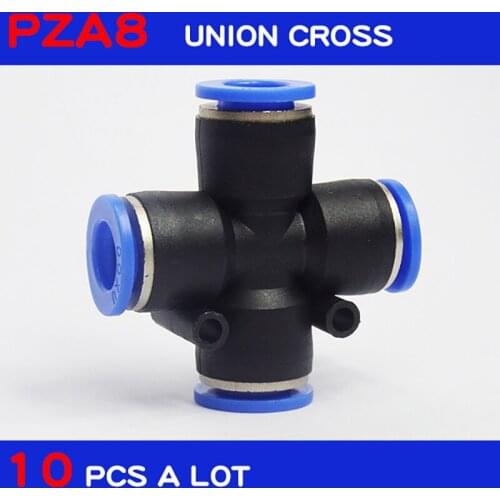 High quality 10Pcs Air Pneumatic 8mmx8mm Cross Shaped Push in Connector Quick Fittings PZA8