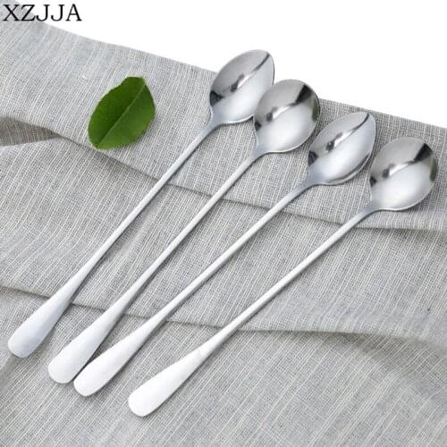 XZJJA 2Pcs/Set Stainless Steel Coffee Spoon With Long Handle Dipper Kithchen Dessret Tea Matal Spoon Set Long Salad Scoops Ladle