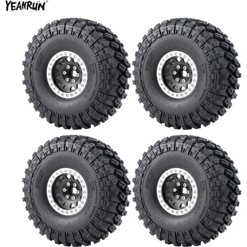 YEAHRUN 4Pcs 1.9inch Beadlock Wheel Rims with Rubber Tires For 1/10 Axial SCX10 II 90046 Traxxas TRX-4 CC01 D90 RC Crawler Car