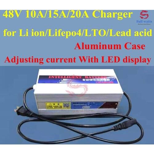 48V 10A 15A 13S 54.6V lipo 16S 58.4V lifepo4 Smart adjustable Charger With LED for lithium ion lifepo4 LTO lead acid battery