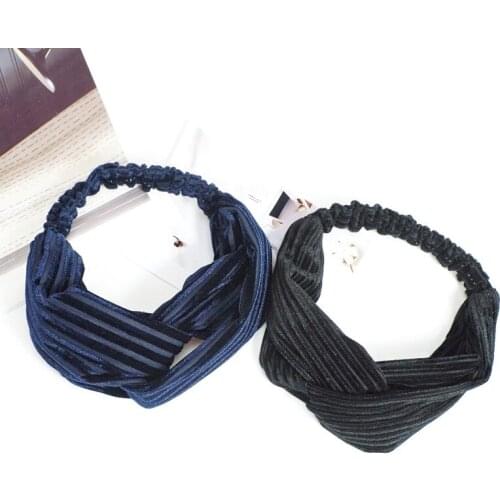 2019 Fashion New gold velvet striped hair band Autumn and winter wild color handmade knotted bowe Women Hair Accessorie