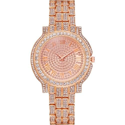Women Rose Gold Rhinestone Watches Luxury Stainless Steel Waterproof Bracelet Wrist Watches Relogio Feminino