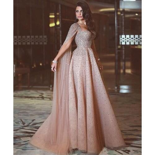 Champagne Prom Dresses A-line Sweetheart Tulle Beaded Dubai Saudi Arabic Long Robe De Soiree Prom Gown Evening Dresses