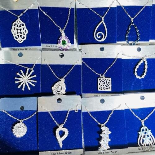 10 Pcs/Lot Mixed Various Designs Large Size Cubic Zirconia Pendant Necklaces Women Jewelry Factory Wholesale