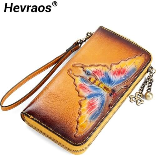 100% Genuine Leather RFID Wallet Women Fashion Handmade Card Holder Female Coin Purse Ladies Clutch Wallet Gift Clamp Long Pouch