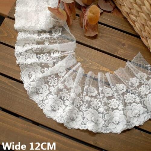 12CM Wide Korean White Cotton Flowers Embroidered Ribbon Lace Appliques Fringe Trim Wedding Dress Headveil Curtains Sewing Decor